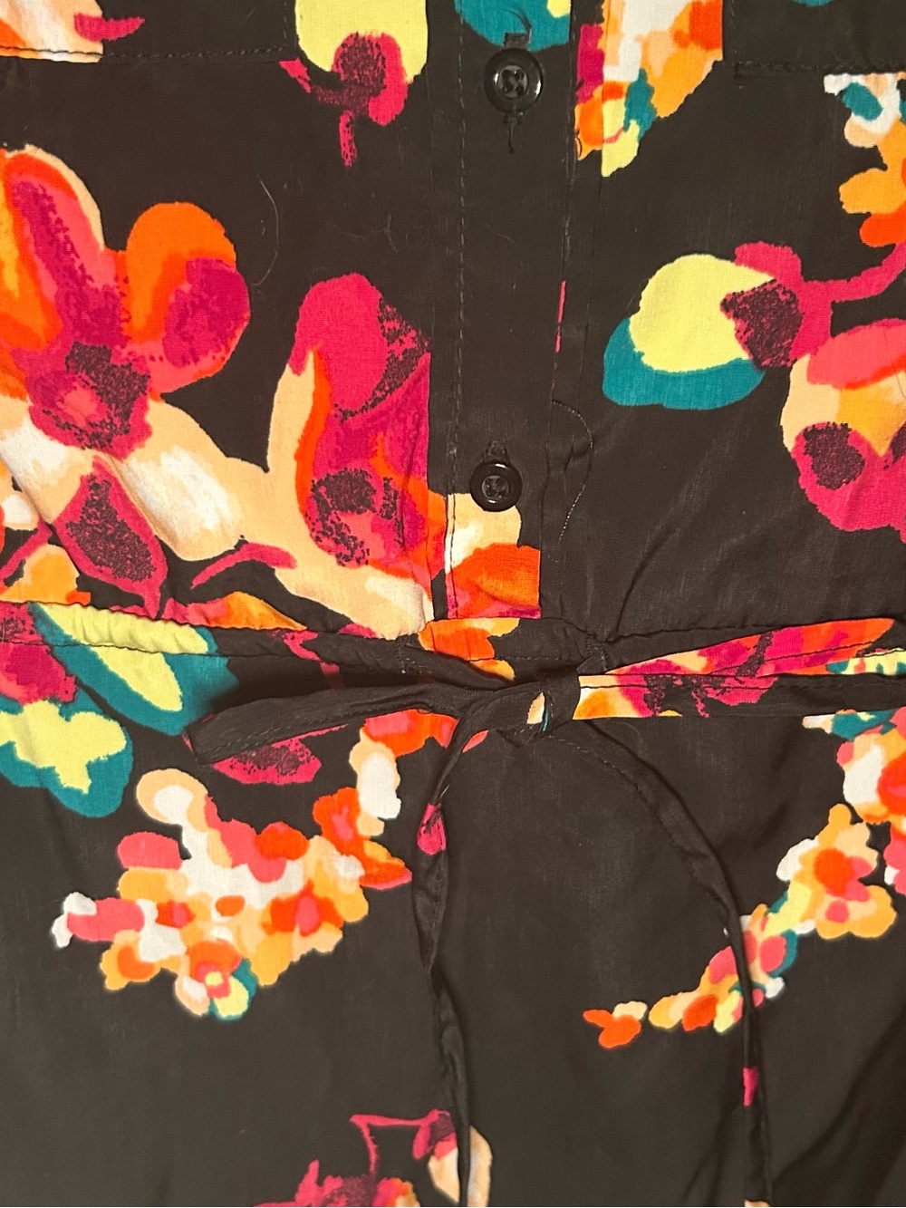 Merona Black Long-Sleeve Floral Shirt Dress - Picture 4 of 10